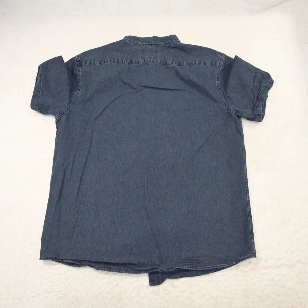 Banana Republic Button Up‎ Men L Slim Fit Blue Short Sleeve Denim Pocket Shirt